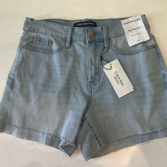 Calvin Klein Jeans Denim High Waist Cut Off Shorts Light Was Sz 25 NWT - Picture 3 of 6